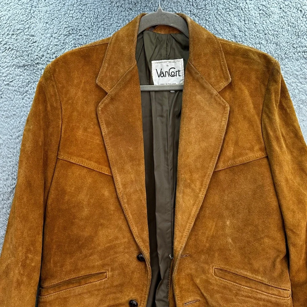 VTG Van Cort Mens 36 Suede Leather Blazer Jacket Brown Western Made in USA